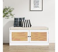 Skokliz Panca per Scarpe con Seduta, Panca con Seduta Cassettiera per Scarpe, Cassettiera con Ribalta per Scarpe in Rattan 101x40x46cm, Bianco