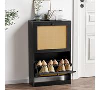 Skokliz Scarpiera sottile in rattan con 2 cassetti per ingresso, scarpiera stretta a 2 ripiani con ripiani rimovibili e regolabili, scarpiera nascosta per piccoli spazi, atrio, ingresso