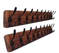 SKOLOO Appendiabiti a parete per ingresso - Stile casale - 10 Ganci Tripli - 97 cm - Appendiabiti da parete legno per Appendere Cappotti Sciarpe, zaini e Altro - Confezione da 2