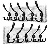 SKOLOO Appendiabiti a parete per ingresso - Stile casale - 5 Ganci Tripli - 44 cm - Appendiabiti da parete legno per Appendere Cappotti Sciarpe, zaini e Altro - Confezione da 2