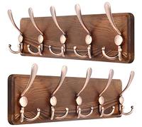 SKOLOO Appendiabiti a parete per ingresso - Stile casale - 5 Ganci Tripli - 44 cm - Appendiabiti da parete legno per Appendere Cappotti Sciarpe, zaini e Altro - Confezione da 2