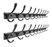 SKOLOO Appendiabiti da parete - 10 ganci, confezione da 2, resistenti, in acciaio inossidabile, ganci da parete in metallo, ganci robusti per appendere cappotti, giacche, vestiti, cappelli, nero