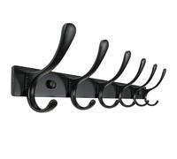SKOLOO Appendiabiti da parete - 6 ganci, resistente, in acciaio inox, appendiabiti da parete in metallo, ganci robusti per appendere cappotti, giacche, vestiti, cappelli, colore nero