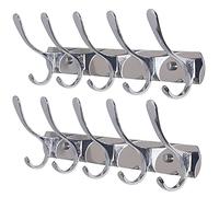 SKOLOO - Appendiabiti da parete con 5 ganci, in metallo, per appendere cappotti, giacche, zaini, ganci da parete argentati, confezione da 2