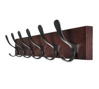 SKOLOO Appendiabiti da parete in legno marrone con 6 ganci per cappotti, cappelli, vestiti e sciarpe, colore marrone e nero