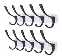 SKOLOO - Appendiabiti da parete moderno con 5 ganci, appendiabiti da parete in metallo, per appendere cappotti, giacche, zaini, cappello, colore nero su bianco, confezione da 2