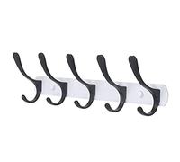 SKOLOO - Appendiabiti da parete moderno con 5 ganci, appendiabiti da parete in metallo, per appendere cappotti, giacche, zaini, cappello, colore nero su bianco