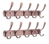 SKOLOO Appendiabiti da parete moderno con 5 ganci, confezione da 2, appendiabiti da parete in metallo per appendere cappotti, giacche, zaini, cappelli, appendiabiti da parete in rosso