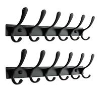 SKOLOO Appendiabiti da parete resistente, 6 ganci, in acciaio inossidabile, confezione da 2, robusti ganci per appendere vestiti, giacche, cappelli, nero