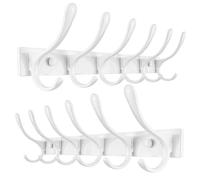 SKOLOO Appendiabiti da parete resistente, 6 ganci, in acciaio inossidabile, confezione da 2, robusti ganci per appendere vestiti, giacche, cappelli, bianco