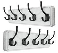 SKOLOO Appendiabiti da parete rustico, 40,6 cm, da foro a foro, confezione da 2, in legno massello di pino, 5 ganci per appendere vestiti, accappatoi, asciugamani, cappotti