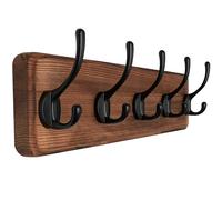 SKOLOO Appendiabiti da parete rustico, di 44 cm di lunghezza, realizzato in pino massiccio, 5 ganci per appendere vestiti, accappatoi, asciugamani, cappotti, zaini, marrone