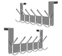 SKOLOO Appendiabiti da porta con 6 ganci, ganci da appendere senza forare, 2 ganci appendiabiti per porta, per cucina, bagno, soggiorno e corridoio, argento