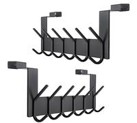 SKOLOO Gancio per porta da appendere con 6 ganci, appendiabiti in metallo, interno - 2 ganci appendiabiti per porta asciugamani, cappotti, colore nero