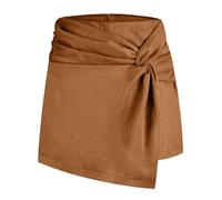Skort elastico a vita alta da donna con dettaglio nodo attorcigliato morbido finto camoscio una linea avvolgente gonna pantaloncini per ufficio o tempo libero da donna alla moda increspato nodo