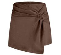 Skort elastico a vita alta da donna con dettaglio nodo attorcigliato morbido finto camoscio una linea avvolgente gonna pantaloncini per ufficio o tempo libero da donna alla moda increspato nodo
