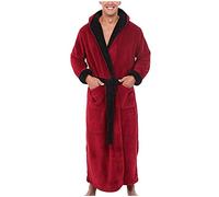 SkotO Accappatoio da uomo, lungo, in spugna, con cappuccio, bicolore, Colore: rosso, XL