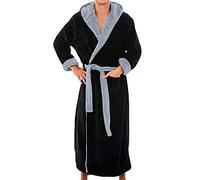 SkotO Accappatoio da uomo, lungo, in spugna, con cappuccio, bicolore, Nero , XXXL