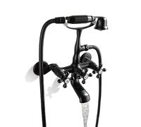 SKOWLL Rubinetto per vasca da bagno con doccia portatile Montaggio a parete antico Set di beccucci per vasca da bagno 3 maniglie a croce regolabili per vasca da bagno, nero opaco