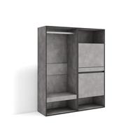 Skraut Home | Armadio Aperto | Appendiabiti con ripiani | 120x145x35 cm | Camera da letto, stanza | Scarpiera | Stile moderno | Cemento