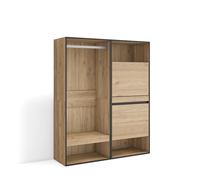 Skraut Home | Armadio Aperto | Appendiabiti con ripiani | 120x145x35 cm | Camera da letto, stanza | Scarpiera | Stile moderno | Rovere