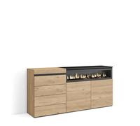 Skraut Home | Cassettiera | Mobile Armadio con cassetti | 157x75x35 cm | Camera da letto, stanza | Camino elettrico | Stile moderno | Rovere