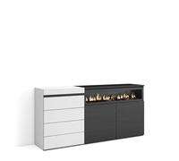 Skraut Home | Cassettiera | Mobile Armadio con cassetti | 157x75x35 cm | Camera da letto, stanza | Camino elettrico | Stile moderno | Bianco e nero