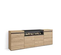 Skraut Home | Cassettiera | Mobile Armadio con cassetti | 214x75x35 cm | Camera da letto, stanza | Camino elettrico | Stile moderno | Rovere