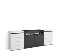 Skraut Home | Cassettiera | Mobile Armadio con cassetti | 214x75x35 cm | Camera da letto, stanza | Camino elettrico | Stile moderno | Bianco e nero