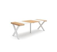 Skraut Home | Consolle allungabile | Tavolo consolle allungabile | 220 | Per 10 persone | Gambe in legno | Stile moderno | Rovere e bianco