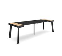 Skraut Home | Consolle allungabile | Tavolo consolle allungabile | 260 | Per 12 persone | Gambe in legno | Stile moderno | Rovere e nero