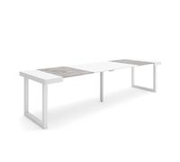 Skraut Home | Consolle allungabile | Tavolo consolle allungabile | 300 | Per 14 persone | Gambe in legno | Stile moderno | Bianco e cemento