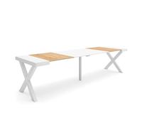 Skraut Home | Consolle allungabile | Tavolo consolle allungabile | 300 | Per 14 persone | Gambe in legno | Stile moderno | Rovere e bianco