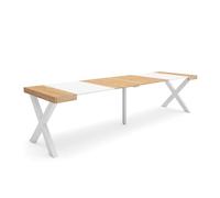 Skraut Home | Consolle allungabile | Tavolo consolle allungabile | 300 | Per 14 persone | Gambe in legno | Stile moderno | Rovere e bianco