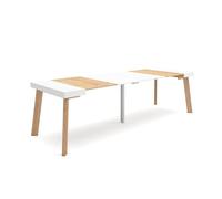 Skraut Home | Consolle allungabile | Tavolo consolle allungabile | 300 | Per 14 persone | Gambe in legno | Stile moderno | Rovere e bianco