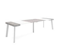 Skraut Home | Consolle allungabile | Tavolo consolle allungabile | 300 | Per 14 persone | Gambe in legno | Stile moderno | Bianco e cemento