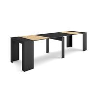 Skraut Home | Consolle allungabile | Tavolo consolle allungabile | 300 | Per 14 persone | Tavolo da pranzo | Stile moderno | Nero e rovere