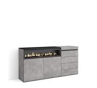 Skraut Home | Credenza | Mobile, Buffet, Stoccaggio | 157x75x35 cm | Camera da letto, stanza | Camino elettrico | Cassettiera | Stile moderno | Cemento
