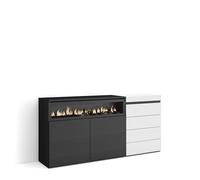 Skraut Home | Credenza | Mobile, Buffet, Stoccaggio | 157x75x35 cm | Camera da letto, stanza | Camino elettrico | Cassettiera | Stile moderno | Bianco