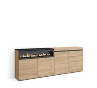 Skraut Home | Credenza | Mobile, Buffet, Stoccaggio | 207x75x35 cm | Camera da letto, stanza | Camino elettrico | Cassettiera | Stile moderno | Rovere