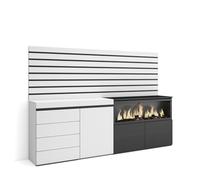 Skraut Home | Credenza | Mobile, Buffet, Stoccaggio | 214x145x35 cm | Camera da letto, stanza | Camino elettrico XXL | Cassettiera | Stile moderno | Bianco