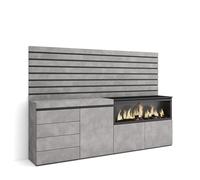 Skraut Home | Credenza | Mobile, Buffet, Stoccaggio | 214x145x35 cm | Camera da letto, stanza | Camino elettrico XXL | Cassettiera | Stile moderno | Cemento