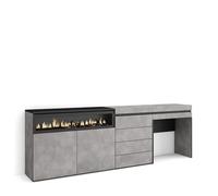 Skraut Home | Credenza | Mobile, Buffet, Stoccaggio | 227x75x35 cm | Camera da letto, stanza | Camino elettrico | Cassettiera | Tavolo da toeletta | Stile moderno | Cemento