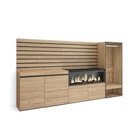 Skraut Home | Credenza | Mobile, Buffet, Stoccaggio | 274x145x35 cm | Camera da letto, stanza | Camino elettrico XXL | Cassettiera | Armadio Aperto | Stile moderno | Rovere
