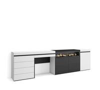 Skraut Home | Credenza | Mobile, Buffet, Stoccaggio | 277x75x35 cm | Camera da letto, stanza | Camino elettrico | Cassettiera | Tavolo da toeletta | Stile moderno | Bianco