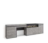 Skraut Home | Credenza | Mobile, Buffet, Stoccaggio | 277x75x35 cm | Camera da letto, stanza | Camino elettrico | Cassettiera | Tavolo da toeletta | Stile moderno | Cemento