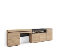 Skraut Home | Credenza | Mobile, Buffet, Stoccaggio | 277x75x35 cm | Camera da letto, stanza | Camino elettrico | Cassettiera | Tavolo da toeletta | Stile moderno | Rovere