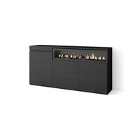 Skraut Home | Credenza, Mobile, Cucina | Madia, mobile ingresso | 150x75x35cm | 3 Porte | Camino elettrico | Stile moderno | Nero