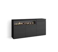 Skraut Home | Credenza, Mobile, Cucina | Madia, mobile ingresso | 150x75x35cm | 3 Porte | Camino elettrico | Stile moderno | Nero
