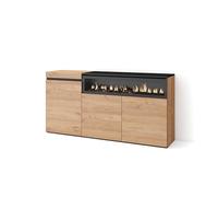 Skraut Home | Credenza, Mobile, Cucina | Madia, mobile ingresso | 150x75x35cm | 3 Porte | Camino elettrico | Stile moderno | Rovere e nero